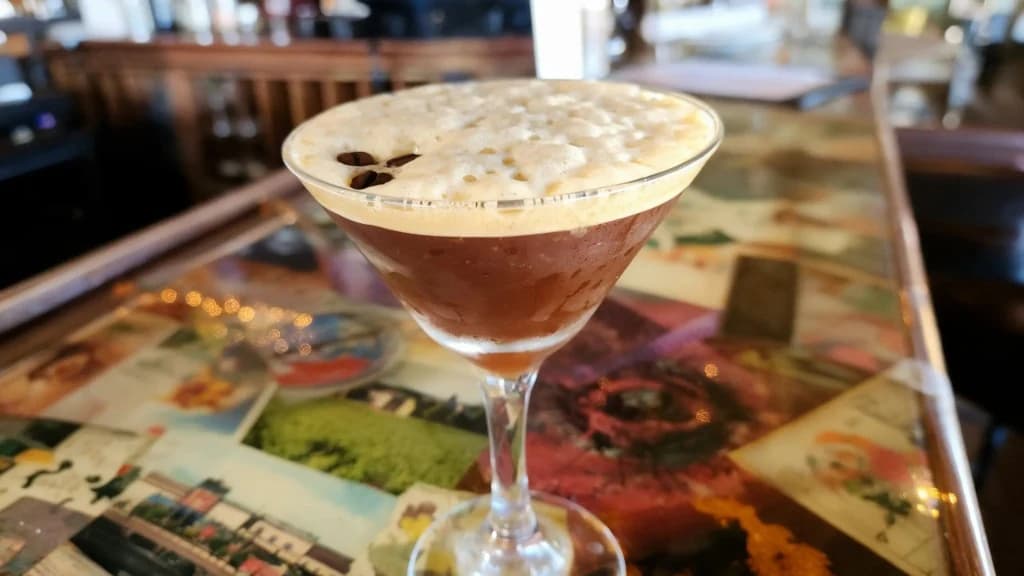 An espresso martini at the bar at Bacchus — happy hour in Richmond's Fan District